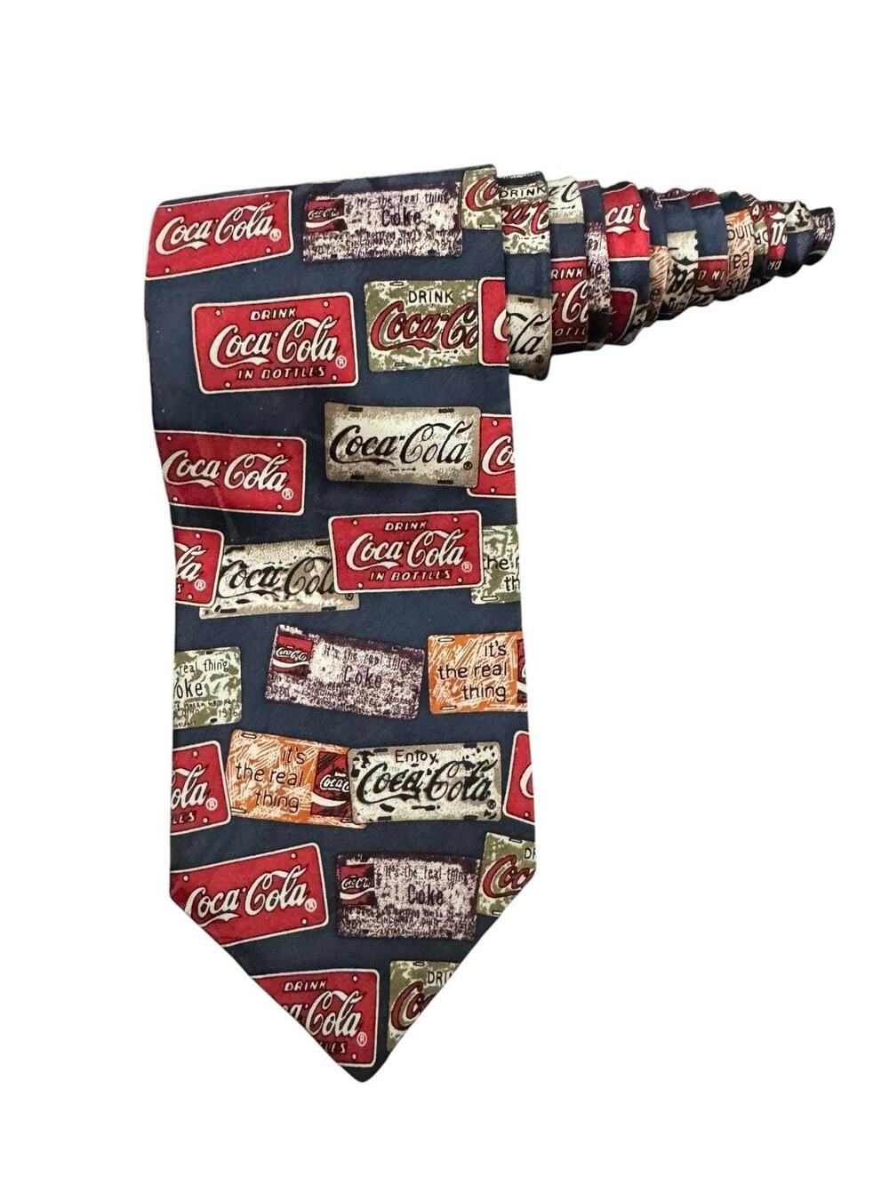 Coca Cola Vintage Tin Signs Logo Novelty Necktie 100% Silk